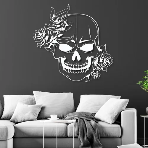 Vista 7 de Arte de pared de metal de calavera de azúcar, arte de pared de metal de calavera, decoración de pared de metal gótico, arte de pared de metal