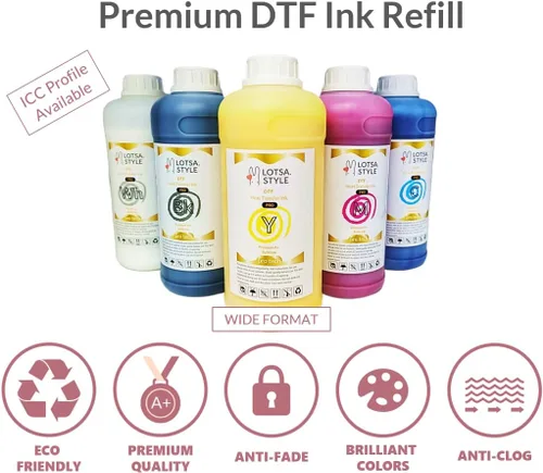 Vista 6 de LOTSA. STYLE Premium PRO DTF - Recambio de tinta para impresoras de inyección de tinta, impresión de película de transferencia de calor, edición