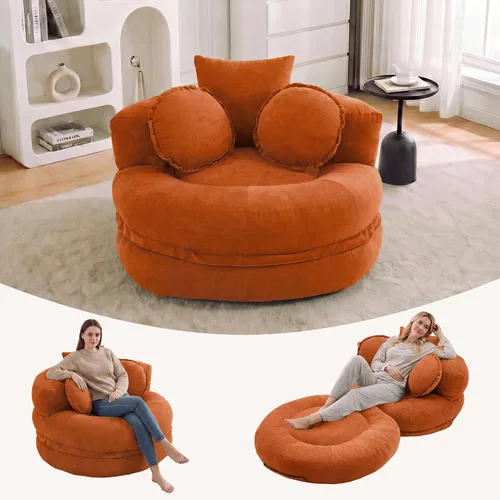 Vista 22 de Boneless Convertible Round Floor Sofa Chair with Expandable Seat, Beige Oversized Lounge Seating, High-density Foam Comfort, Reading Chair, No