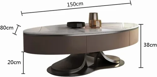Vista 2 de Mesa de Centro Mesa de centro ovalada de lujo con cajones, mesa anidable de pizarra moderna para sala de estar, mesa de cóctel, estable con marco