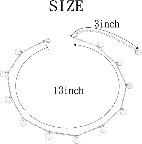 Vista 5 de Gargantilla de plata esterlina DAOCHONG con colgante, cadena de disco para mujer y chica, de 33cm + 7,6cm