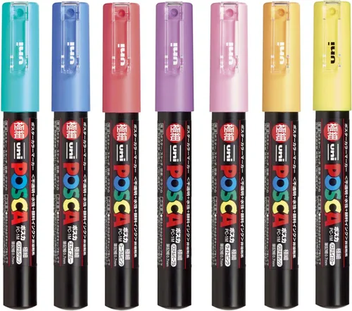 Vista 2 de Uni Posca - Rotuladores de pintura con punta extrafina, juego de 7 colores naturales (PC-1M 7C)