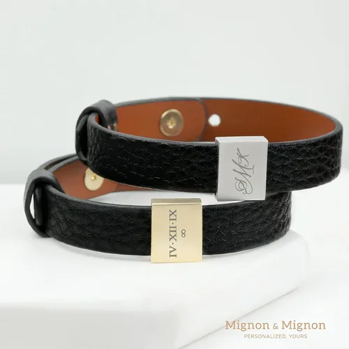 Vista 3 de MignonandMignon Pulsera de cuero personalizada para hombre, regalo para el día del padre, pulsera de cuero genuino a juego, regalo para padrastro