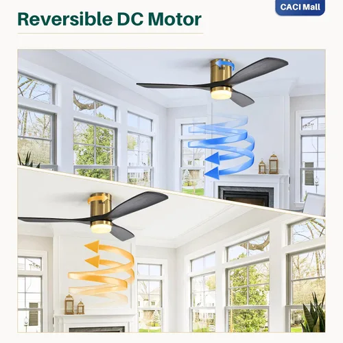 Vista 6 de CACI Mall Ventiladores de techo inteligentes de madera de 52 pulgadas con luces y control remoto, 3 cuchillas, perfil bajo, moderno, compatible