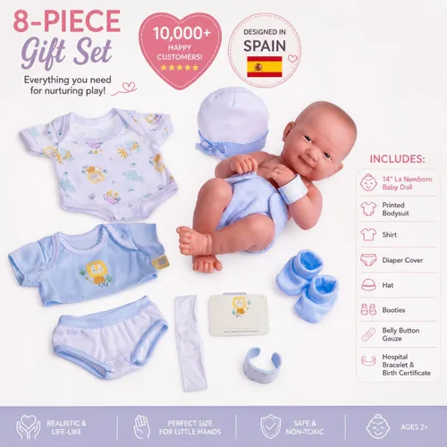 Vista 3 de Newborn Nursery - Set de regalo de 8 piezas de ajuar de muñeco bebé Azul sonriente