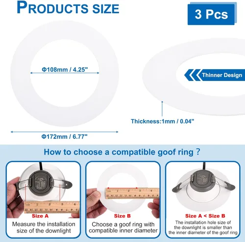 Vista 2 de PATIKIL Anillos Goof para iluminación de lata empotrada de 4 pulgadas, 3 piezas de cubierta de anillos de metal con moldura de goof, diámetro