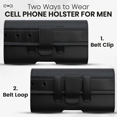 Vista 5 de Wireless City Funda de cuero para iPhone 17 Pro, 17, 16 Pro, 16e, 15, 15 Pro, 14, 13, 12, 11, X, XR, XS - Funda con clip para cinturón para hombres