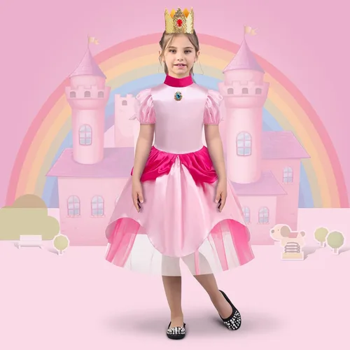 Vista 7 de Mooedcoe Disfraz de princesa para niñas pequeñas, vestidos de princesa para cosplay, fiesta de cumpleaños con accesorios