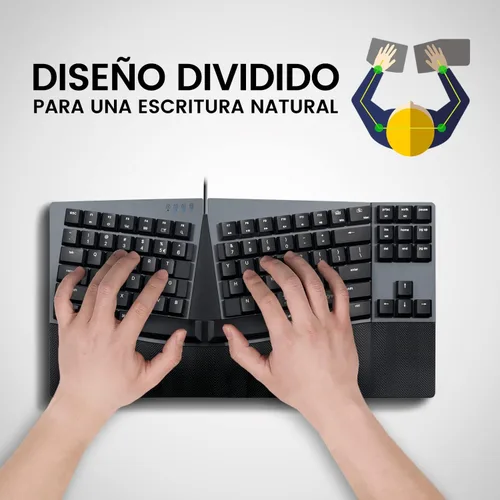 Vista 2 de Perixx PERIBOARD-335RD ES Teclado compacto mecánico ergonómico con Cable - Interruptores lineales rojos de perfil Bajo - Teclas programables