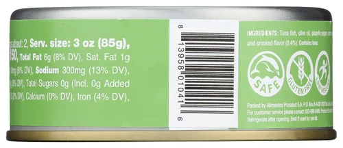 Vista 3 de Tonnino Atún aleta amarilla jalapeño en aceite de oliva ahumado, 4.94 OZ