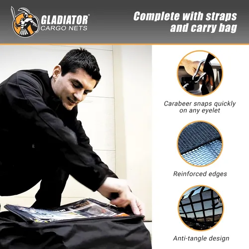 Vista 9 de Gladiator Cargo Nets - Red de carga resistente - ATV/Quad/Plane/RV (GAT-100) 2.5' x 3