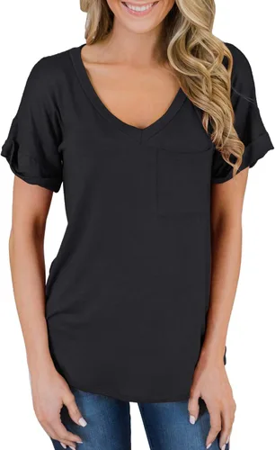 Vista 4 de Miholl Camiseta holgada, informal, de manga corta, con cuello en V, para mujer