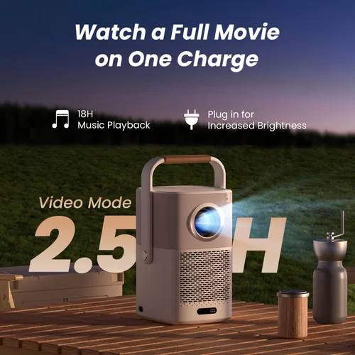 Vista 4 de [Sonido de JBL y batería integrada] Proyector para exteriores Yaber T2 con WiFi 6 y Bluetooth, proyector portátil de película inteligente Native