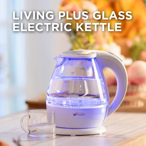 Vista 5 de Living Plus - Hervidor eléctrico de vidrio de 1,5 L, ebullición rápida, sin BPA, indicador LED, apagado automático