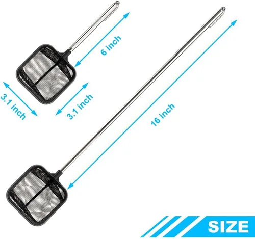 Vista 3 de DaToo Red de peces de acuario de 3 pulgadas para tanque de peces Betta Nano Nylon Net con mango extensible 6-16 pulgadas, 1 año de garantía