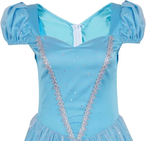 Vista 6 de Vestido de princesa azul de lujo para mujer, disfraz de fiesta de baile de Halloween