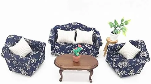 Vista 5 de EatingBiting 1:12 Casa de muñecas Muebles en miniatura Sofá 1 sofá doble + 2 sofás individuales Juego de 3 piezas Sala de estar 1:12 Casa de muñecas