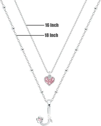 Vista 4 de Collar con iniciales de corazón de plata y oro de 2 capas para mujeres y niñas, Zinc, Diamantes de imitación