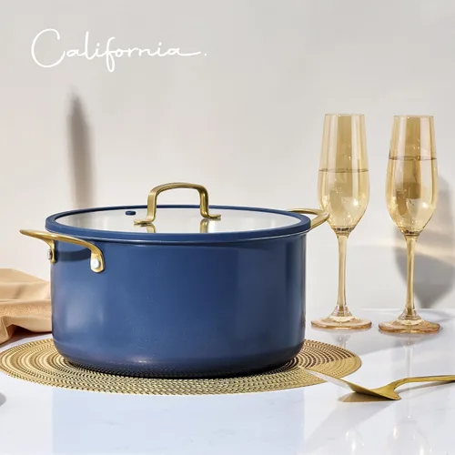 Vista 8 de CAROTE Olla de 7,6 l completamente revestida de acero inoxidable de tres capas con tapa, olla de cocina, olla de sopa, capa exterior de cerámica Azul