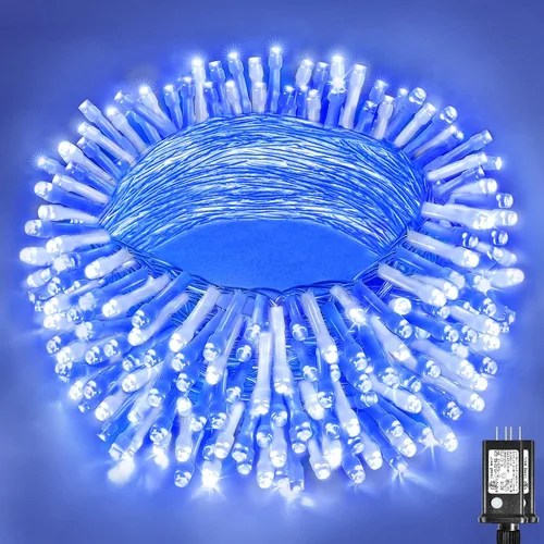 Vista 43 de Guirnalda de luces navideñas con 100 LEDs, tira de 33 pies, 8 modos, conectable, impermeable, parpadeante, con temporizador y memoria, para Azul