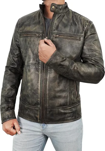 Vista 16 de Lambskin Leather Jacket for Men - Vintage Distressed Brown Biker Coat