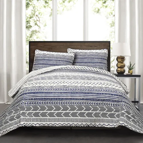 Vista 12 de Lush Decor Hygge Geo - Juego de ropa de cama de 3 piezas, diseño de rayas, tamaño king, negro y blanco