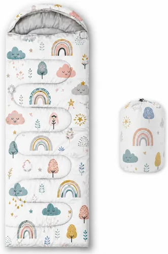 Vista 12 de BSNTHO Saco de dormir para camping, 3 estaciones, clima cálido y fresco, ligero, saco de dormir impermeable para adultos y niños, viajes y al aire