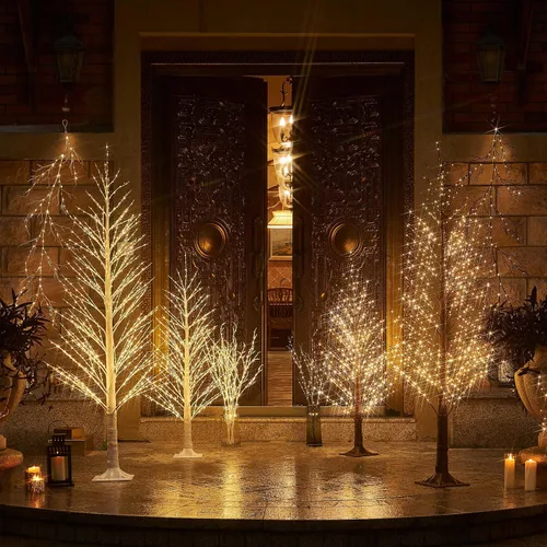 Vista 2 de LITBLOOM Árbol Alpino Iluminado de 4 pies con 450 luces LED de hadas, árbol de ramitas marrones con luces para decoración de Acción de Gracias