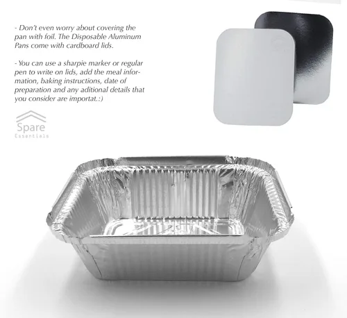 Vista 8 de Paquete de 55 - Bandejas Pequeñas de Papel Aluminio con Tapas - Recipientes de Comida para Llevar con Tapas 1lb Mini Bandejas de Aluminio Seguras