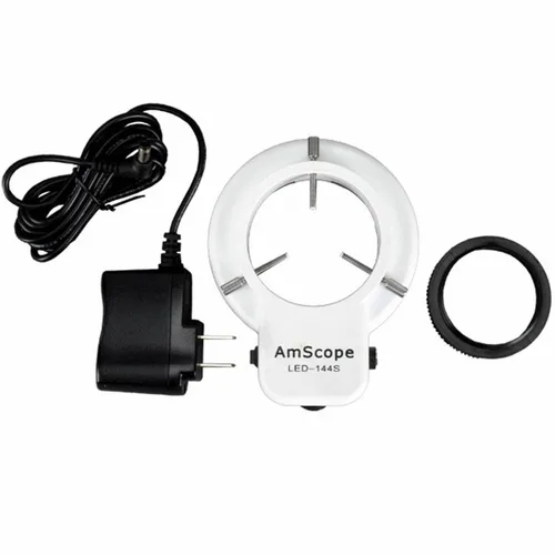 Vista 7 de AmScope anillo iluminador LED-144W-ZK blanco, ajustable, con 144 LED, para microscopio estéreo y cámara