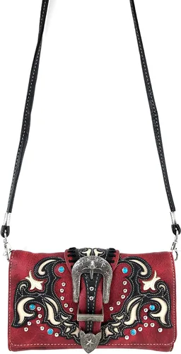 Vista 3 de Zelris Western Texas Longhorn hebilla mujeres Crossbody muñeca Trifold cartera
