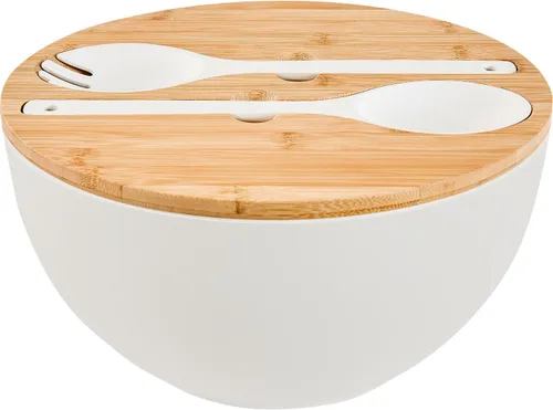 Vista 9 de GEHE - Juego de ensaladera de fibra de bambú con utensilios para servir - Grande de 9.8 pulgadas, recipientes para mezclar de bambú sólido