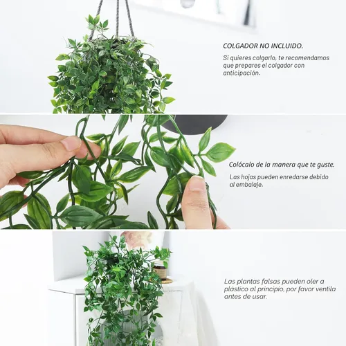 Vista 3 de Whonline Plantas colgantes falsas, plantas artificiales pequeñas en maceta para interiores y exteriores, estética, oficina, sala de estar