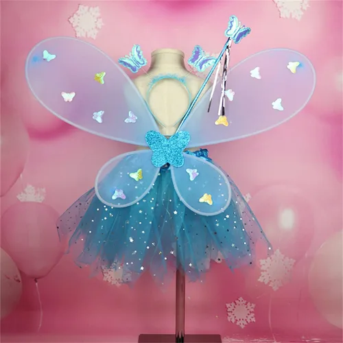 Vista 4 de PURFEEL Juego de 4 piezas con alas de ángel y alas de mariposa para niñas