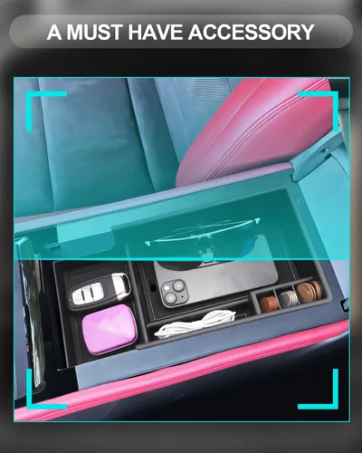 Vista 6 de CDEFG Bandeja organizadora de consola central para Chevy Blazer EV 2024 2025, compatible con Chevrolet Blazer EV RS LT 2024 2025, accesorios