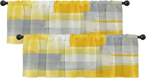 Vista 20 de Emvency Paquete de 2 cenefas para ventana, cortinas opacas de arte moderno abstracto azul, cortinas ajustables para ventanas, sala de estar, cocina