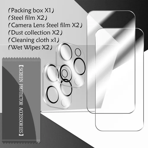 Vista 7 de BIGFACE Protector de pantalla compatible con iPhone 15 Pro + protectores de lente de cámara, [2 + 2 unidades] de vidrio templado transparente HD