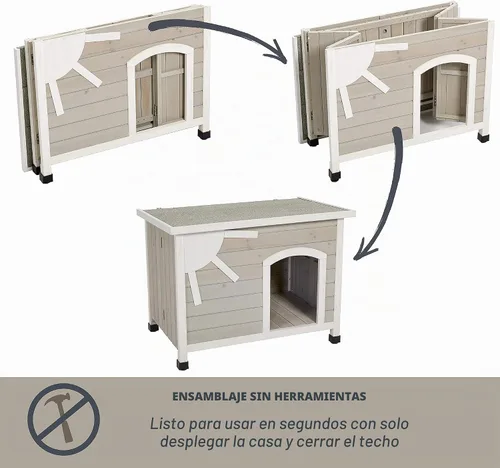 Vista 2 de MidWest Homes for Pets Eilio - Casa plegable de madera para perros, no requiere herramientas para el montaje, casa para perros ideal para razas