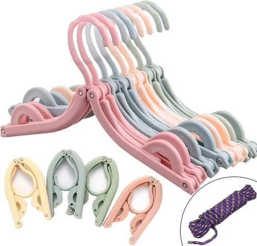 Vista 10 de 12 perchas de viaje negras con 24 clips plegables para maleta, perchas plegables portátiles para ropa, artículos esenciales para cruceros