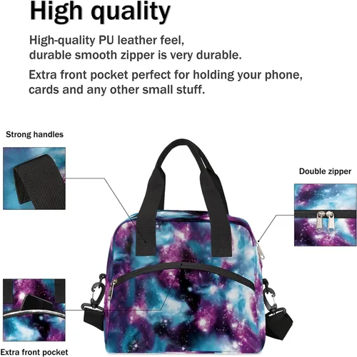 Vista 5 de Pardick Bolsa de almuerzo aislada con diseño de galaxia colorida para mujeres y hombres y adultos, con purpurina, grande, hielera, térmica A01
