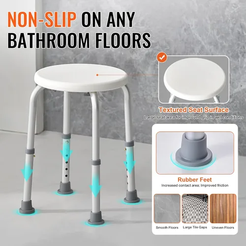 Vista 4 de VEVOR Silla de Ducha para Ducha Interior, Taburete de Ducha de Altura Ajustable, Banco Antideslizante para Tina de Baño para Adultos Mayores
