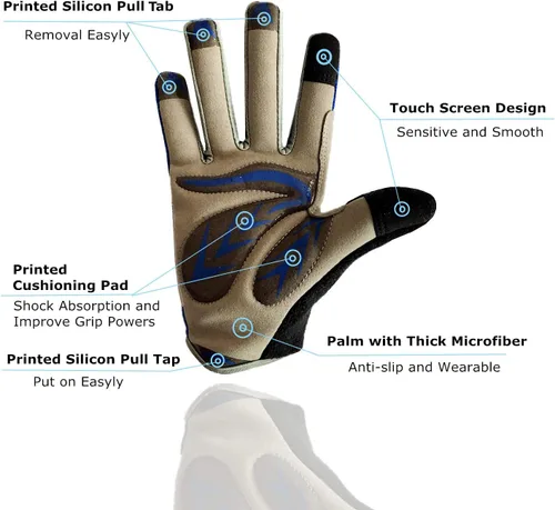 Vista 4 de FINGER TEN Guantes de ciclismo para niños y niñas y jóvenes, par de dedos completos, ciclismo de motocross, pantalla táctil, bicicleta de montaña