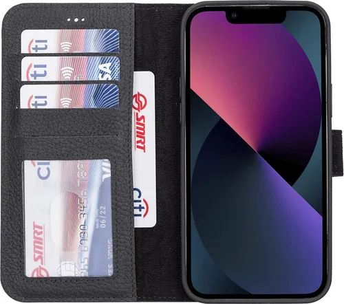 Vista 92 de HARDISTON Funda de piel auténtica hecha a mano compatible con iPhone 11 Pro de 5.8 pulgadas, funda magnética desmontable con tarjeteros - bordes