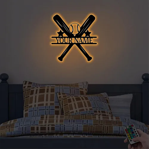 Vista 4 de Luz nocturna de béisbol con nombre personalizado para niños y hombres, arte de pared de béisbol personalizado, letrero de jugador de béisbol