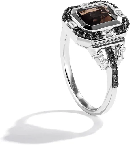 Vista 2 de Star Wars - Anillo de joyería fina The Wookiee para mujer, 13 quilates diamantes blancos y negros y plata de cuarzo ahumado, Metal, Cuarzo ahumado