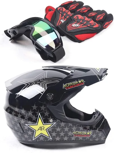 Vista 15 de Guantes para niños, lentes para motociclista y casco para manejar fuera de pista, para niños, para motocross, aprobados por el DOT, para carreras, M