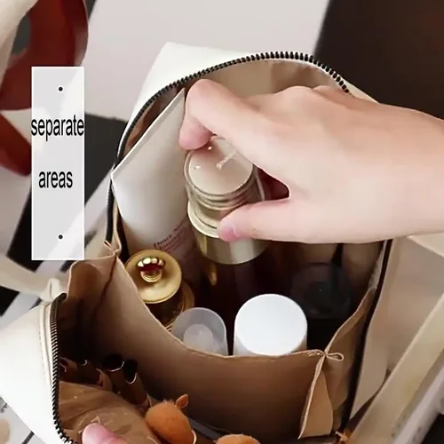 Vista 2 de Bolsa de maquillaje premium, organizador de bolsa de maquillaje, bolsa de maquillaje de cuero, bolsa de aseo de viaje colgante, bolsas de aseo