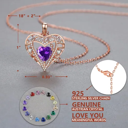 Vista 15 de Collar de cristal de 5 corazones, chapado en oro rosa de 18 quilates, colgante con cadena de plata de ley 925 de 18 + 2 pulgadas, joyería de piedra