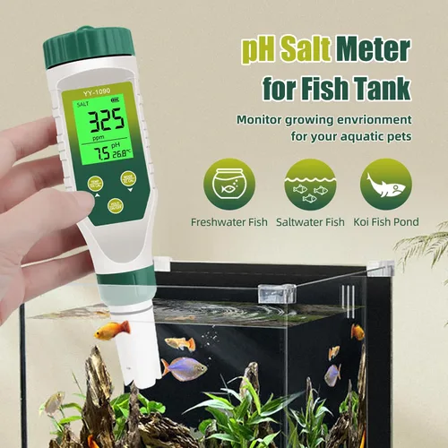 Vista 5 de Medidor de pH para hidroponía de agua, probador de sal TDS EC de pH 5 en 1 para solución nutritiva de agua, visualización simultánea de temperatura