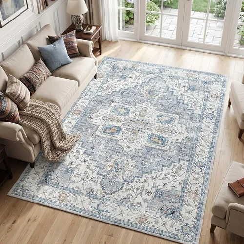 Vista 27 de jinchan Alfombra de área pequeña lavable floral vintage, alfombra de entrada simétrica de medio círculo de 2 x 3, alfombra de entrada suave de pelo
